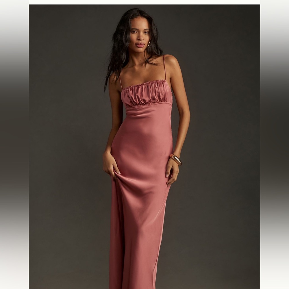 PAIGE Miren Maxi Dress - Pink Ruched Maxi Gown for Wedding Guest